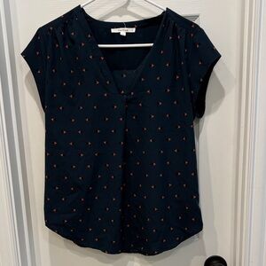 fun 2 fun Navy Blouse with Rust Triangle Print